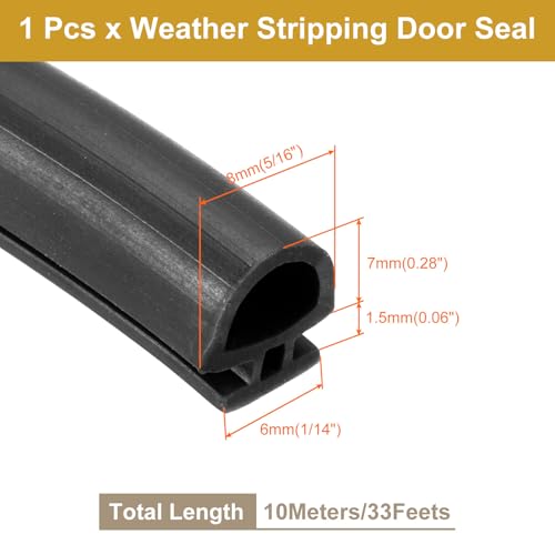 PATIKIL Window Weather Stripping Door Seal, 5/16" Wide Bulb Bubble TPE Weatherstrip Seal for 1/4" Slot Door Frame Window (10 m/33 ft, Black) - size: 1/4 Inch