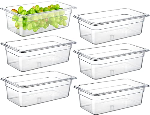 CURTA 6-Pack 1/3 Size 4" Deep NSF Polycarbonate Food Pans | Dishwasher & Freezer Safe Clear Container for Prep Tables, Buffet, Salad Bar, Commercial & Home Kitchen - color: 1/3 Size, size: 4" Deep