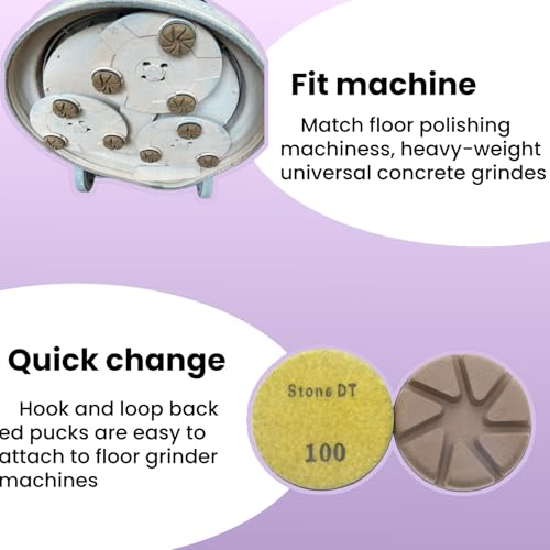 Hybrid Diamond Polishing Pucks, 3’’ Floor Grinding Pads for Hard Concrete Surface, Compatible with Ride-on/Walk-Behind Floor Grinder, Aggressive Ceramic Bond, 100#, 9PCS - style: 100# 9PCS