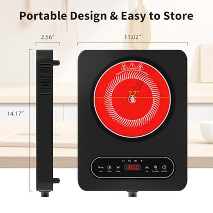 VBGK Single Burner Electric Cooktop, 110V 1800W Electric Cooktop with LED Touch Controls and Knob Controls, 10 Power Levels, 4-Hour Timer, Safety Lock, Single Burner Overheat Protection - size: Single Burner Electric Cooktop