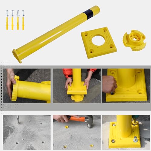 OrangeStar 36 Inch Safety Bollard - Heavy Duty PVC Traffic Barrier, 4" Diameter Yellow Parking Lot Bollard with Anchor Bolts for Driveway, Warehouse, Storefront Protection