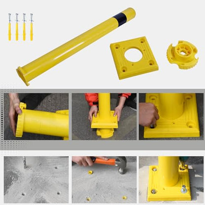 OrangeStar 36 Inch Safety Bollard - Heavy Duty PVC Traffic Barrier, 4" Diameter Yellow Parking Lot Bollard with Anchor Bolts for Driveway, Warehouse, Storefront Protection