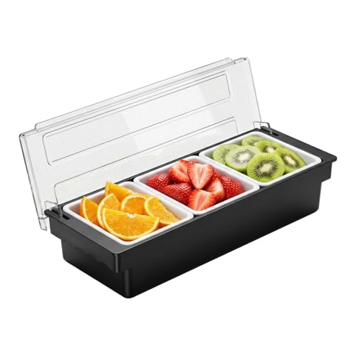 Ice Chilled Condiment Caddy with 3 Removable Trays and Lids - size: 3-Compartment Condiment Holder