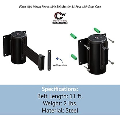 Crowd Control Warehouse WMB-120 Fixed Wall Mount Retractable Belt Barrier - color: Yellow"CAUTION-WET FLOOR"