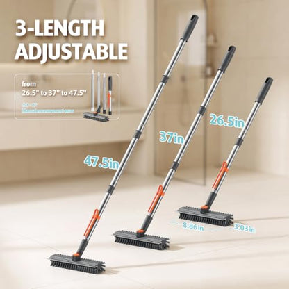 AIR U+ Floor Scrub Brush with Long Handle, 4 in 1 Floor Scrubber & Squeegee - color: Gray