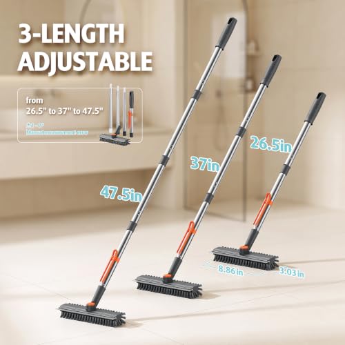 AIR U+ Floor Scrub Brush with Long Handle, 4 in 1 Floor Scrubber & Squeegee - color: Gray