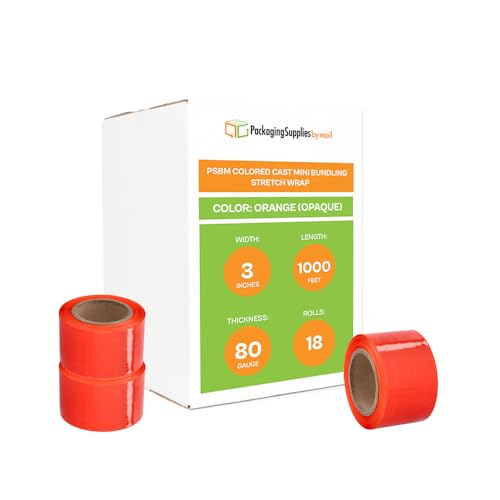 PSBM Dark Orange Mini Stretch Wrap with Handle 3" x 1000' 80 GA 18 Rolls - color: Orange, size: 3 Inch
