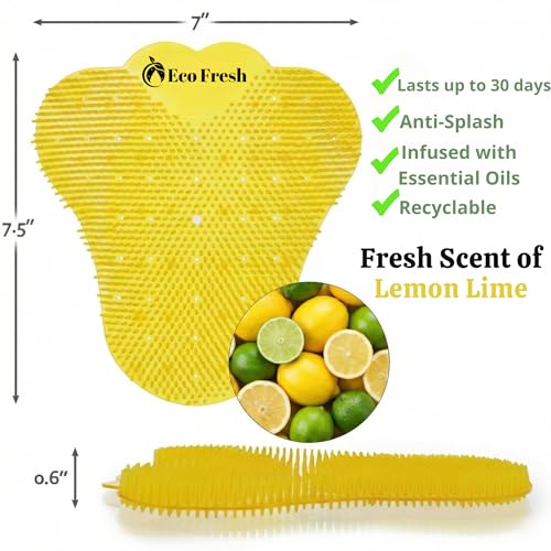 Premium Large Urinal Screen Deodorizer 10 pack of 3D Wave – Anti-Splash Urinal Cake infused with Essential Oils for Long Lasting 30-Day Odor Control in Bathrooms Toilets Offices Schools, Lemon Lime - color: Yellow