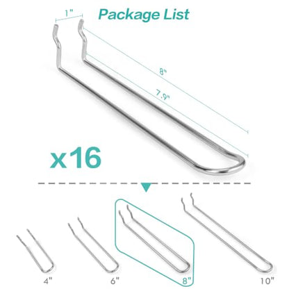 Pegboard Dual-arm Hooks 16pcs Heavy Duty Tool Hanging Holders (Silver, 8") - color: Silver, size: 8 Inch