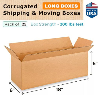 Long Moving & Shipping Boxes 18"L x 6"W x 6"H (25-Pack) - Extra Strength 200 lb vs Regular - Corrugated Boxes for Packaging Moving Stuff - Box for Packaging - Heavy Duty Box by IDL Packaging - size: 18 * 6 * 6" (Long Boxes)