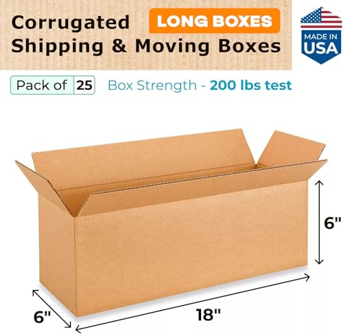 Long Moving & Shipping Boxes 18"L x 6"W x 6"H (25-Pack) - Extra Strength 200 lb vs Regular - Corrugated Boxes for Packaging Moving Stuff - Box for Packaging - Heavy Duty Box by IDL Packaging - size: 18 * 6 * 6" (Long Boxes)