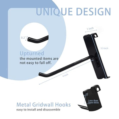 Gridwall Hooks 4 Inch,50PC Display Hooks for Grid Wall, Heavy Duty Gridwall Hook for Grid Wall Panel, Gridwall Peg Hook,Black - size: 4''