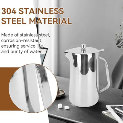 Stainless Steel Pitcher, 2L Coffee Pitcher Metal Water Pitcher Large Capacity Water Kettle with Lid Juice Cold Beverage Jug for Home Restaurant