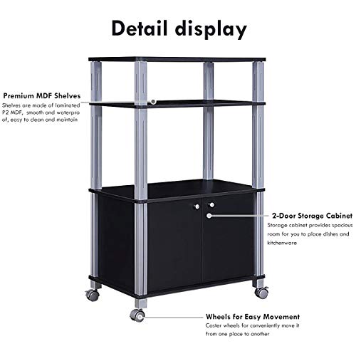 Giantex Rolling Kitchen Bakers Rack Microwave Oven Stand Utility Cart Multifunctional Display Shelf on Wheels with 2-Tier Shelf and Cabinet Spice Organizer for Kitchen Dining Room Furniture (Black) - color: Black