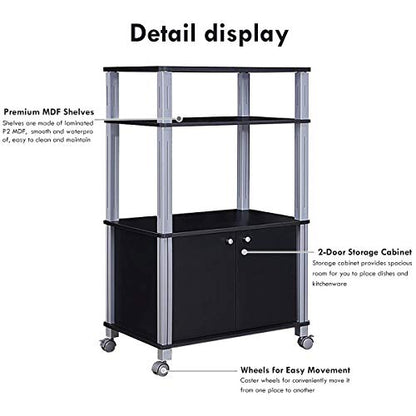 Giantex Rolling Kitchen Bakers Rack Microwave Oven Stand Utility Cart Multifunctional Display Shelf on Wheels with 2-Tier Shelf and Cabinet Spice Organizer for Kitchen Dining Room Furniture (Black) - color: Black