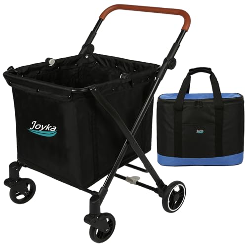Foldable Shopping Cart 85 Liters Grocery Cart with Cooler Bag Utility Cart Shopping Trolleys with Larger Capacity Rolling Front Swivel Wheels Adjustable for Office Picnic Groceries Laundry - size: 85 Liters + cooler bag navy blue