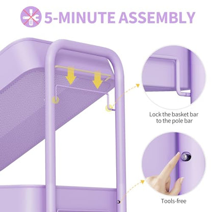 TOOLF 4 Tier Metal Rolling Cart, Utility Storage Cart with Wheels, Purple - color: Purple, size: 4-Tier