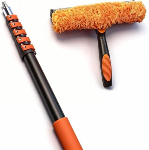 35FT Window Cleaning Kit, 2-in-1 Squeegee with 5-29FT Telescoping Pole & Flip-Lock & Screw Dual Locking, Professional Long Handle Washing Tool for High Windows - size: 5-29FT