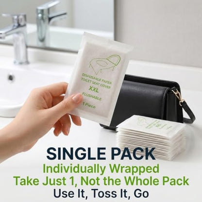 Individually Wrapped XXL Toilet Seat Covers Disposable Flushable for Travel (30 Pack), Full Coverage Paper Liners for Kids & Adults - size: XXL-30 individual packs