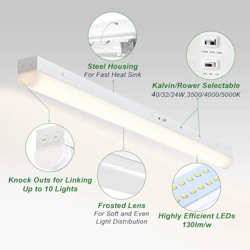 OSTEK LED Shop Light 4FT 3CCT Suspended Linear Channel Strip Lights Fixture - color: 3500K/4000K/5000K 3CCT Selectable