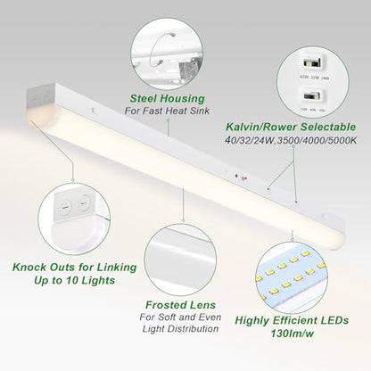 OSTEK LED Shop Light 4FT 3CCT Suspended Linear Channel Strip Lights Fixture - color: 3500K/4000K/5000K 3CCT Selectable