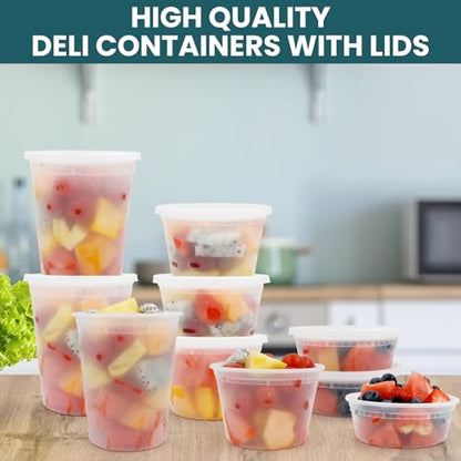 Deli Containers with Lids 48 Sets- Disposable Soup Containers 8oz, 16oz, 32oz - Plastic Containers with Lids, Food Container Leakproof, BPA Free/Microwave/Freezer/Dishwasher Safe - size: 8/16/32oz-48pc