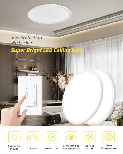 6Pack 16 Inch Dimmable LED Flush Mount Ceiling Light Panel,32W 3480LM,2700K-6000K 5 CCT Selectable,Ultra Thin Round White Ceiling Light Fixture for Hallway Kitchen Bedroom Home Office Bathroom - color: White, size: 16 INCH 6PK Dimmable 5CCT