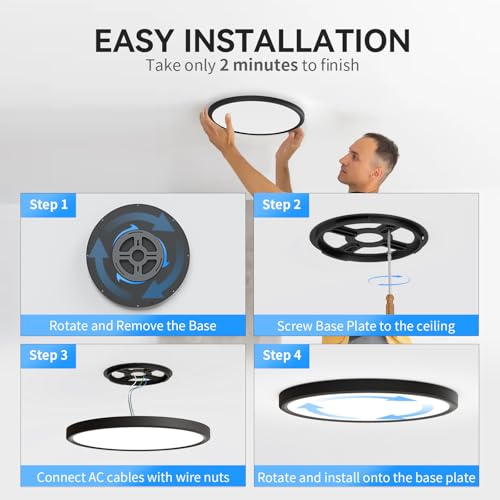 WKONCLDY 3200lm LED Flush Mount Ceiling Light, Super Slim 12 inch LED Ceiling Light, 5000K LED Ceiling Light for Bedroom, Living Room, Dining Room (Black, One Pack) - color: Black, size: 12in-1Pack