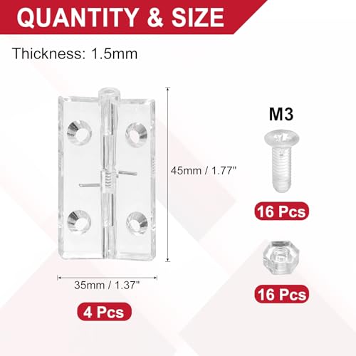 uxcell 4Pcs Acrylic Hinges Spring Hinge 45x35mm Transparent Acrylic Shaft
