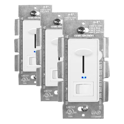 Maxxima Dimmer Electrical Light Switch - Featuring Blue Indicator Light, LED Compatible, 3-Way/Single Pole Use, 600 Watt Max, Dimmable Lamp and Lighting Control (Pack of 3) - size: Single Pack (Pack of 3)