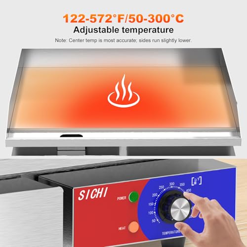 22’’ * 14’’ Commercial Electric Countertop Griddle -110V Flat Top Griddles w/ 122-572°F Adjustable Temperature and Non-Stick, 3000W Stainless Steel Electric Griddle w/ 10mm Thick carbon steel - size: 22 INCH