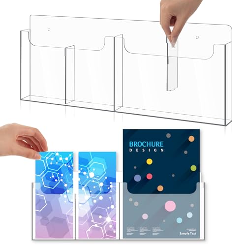 Sherr 1 Pcs Acrylic Brochure Holder Wall Mount with Removable Adjustable Dividers, 4/2 Pockets Large Capacity Literature Display Stand for 4''x 9'', 8.5''x11'' Pamphlets, 17.9'' x 7'' for Office Hotel - size: 17.9'' x 7''