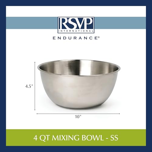 RSVP International Endurance Stainless Steel Mixing Bowls, 4 Quart - size: 4 Quart