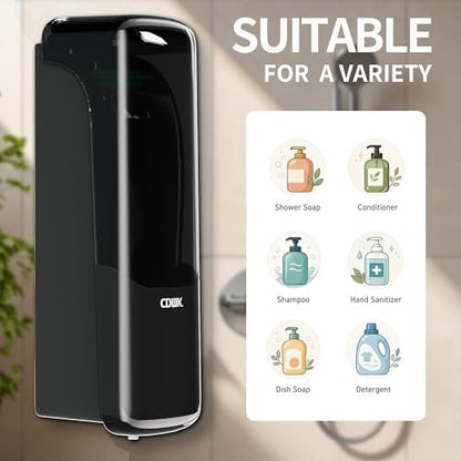 Soap Dispenser Wall Mount, 300ml No-Drill Adhesive or Screw Mounting - color: Black