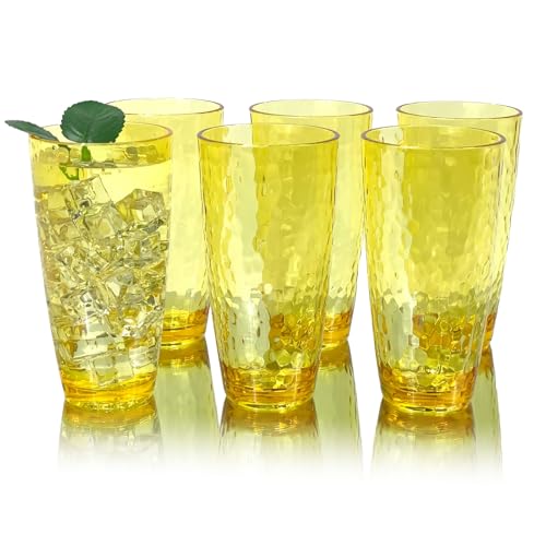 26-Ounce Plastic Tumblers (Set of 6), Reusable Plastic Mugs, BPA-Free Acrylic to Drink Mugs, Shatter Resistant, Textured Interior, Dishwasher Safe (Yellow, 26 Ounce) - color: Yellow, size: 26 Ounce