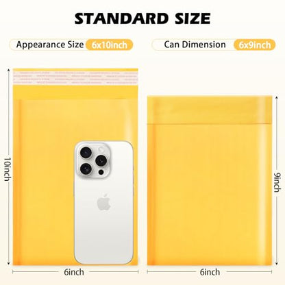 105Pack Yellow 6x10inch Kraft Bubble Mailers Small Business Mailing Packages Self-Sealing Paper Envelopes, Mailer Shipping Padded Envelopes with Strong Adhesion for Jewelry Makeup Supplies - size: 6x10-105pcs