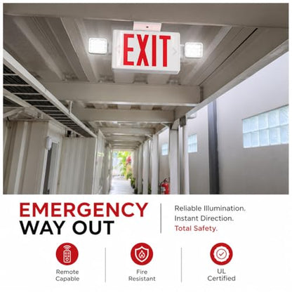 Pack 6 Double Sided LED Emergency Exit Sign with Dual Lights, Remote Capable, Backup Battery, Red Letters, Fire-Resistant (UL 94V-0), 120-277V Commercial Grade - size: 6 Pack