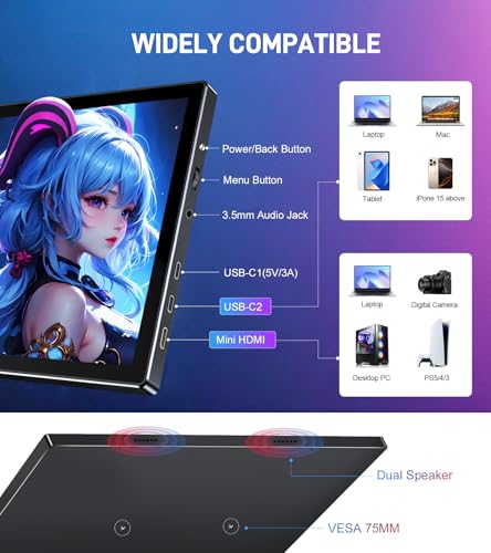 10.1 Portable Touchscreen Monitor,HDMI USB-C for Travel Mac (dark black) - color: dark black