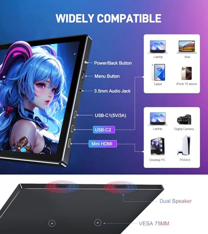 10.1 Portable Touchscreen Monitor,HDMI USB-C for Travel Mac (dark black) - color: dark black