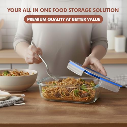 Razab 16 Pc (Set of 8) 30 Oz Glass Meal Prep Containers with Lids, Airtight Large Glass Food Storage Containers, Reusable Leak Proof BPA Free, Freezer to Oven and Dishwasher Safe - color: DarkBlue