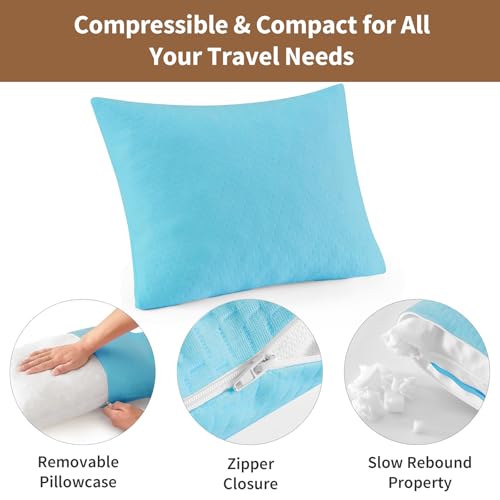 Small Shredded Memory Foam Pillow, Camping Pillow Travel Pillow - Compressible Medium Firm, Breathable Cover, Ideal Backpacking Hiking, Airplane and Car (Sky Blue, S) - color: Sky Blue, size: S-16 X 12 Inch