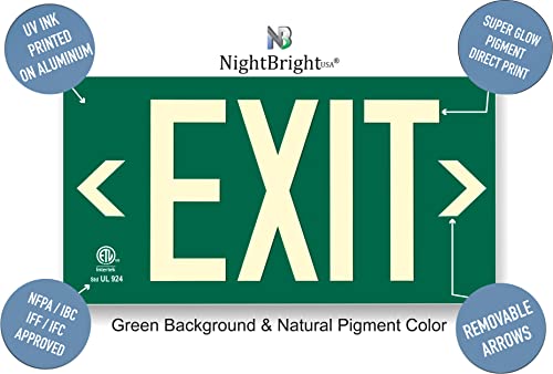 UL 924 Photoluminescent Exit Sign, Green, Pack of 2