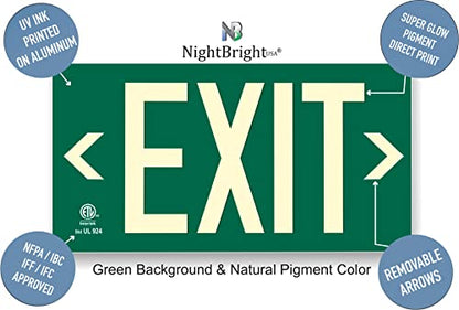 UL 924 Photoluminescent Exit Sign, Green, Pack of 2