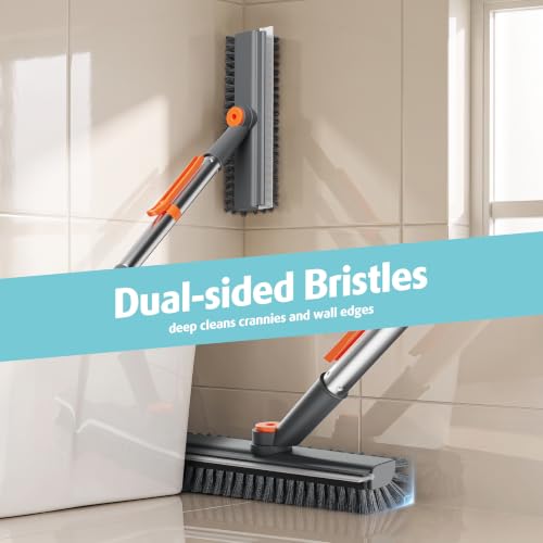 AIR U+ Floor Scrub Brush with Long Handle, 4 in 1 Floor Scrubber & Squeegee - color: Gray
