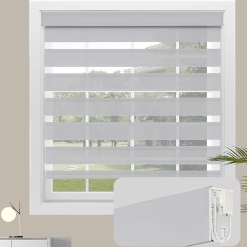 No Drill No Tools Cordless Zebra Blinds for Windows, Day & Night Dual Sheer Roller Shades,Easy Installation,Free-Stop Lift System, Light Filtering Grey Privacy Blinds for Home,Custom Size. - color: Light Charcoal Gray, size: No Drill Installation-Custom S