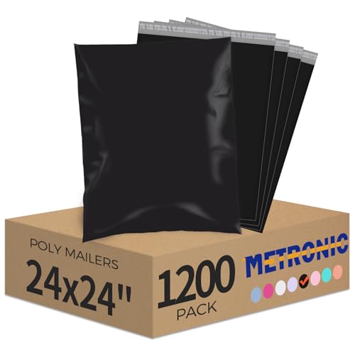 Metronic Poly Mailers 24x24 1200PC Extra Large Shipping Bags for Business - color: Black, size: 24x24 1200PC