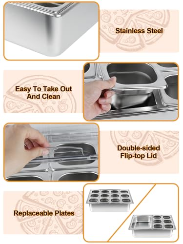 Pizza Topping Station 13 Pans Stainless Steel Salad Bar for Home - color: Silver, size: 13 Pans