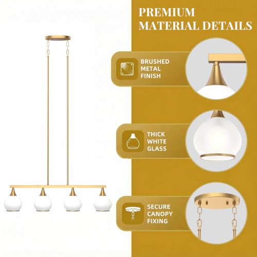 Phaosio Brushed Gold Kitchen Island Linear Pendant Light, 4-Light - color: Gold (White Glass Shades), size: 4-Light