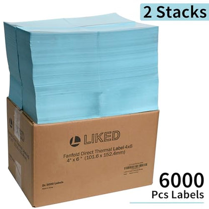 LLIKED 6000 Fanfold 4 x 6 Thermal Labels, Commercial Grade Shipping Labels - size: 6000 Labels
