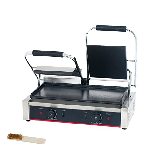 Commercial Panini Press With Grooved Grill Sandwich Maker Machine Electric Contact Grill Single (Double Smooth Top&Bottom) - style: Double Smooth Top&Bottom